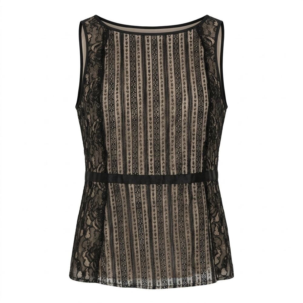 Loft Lace Overlay Sleeveless Boat Neck Lined Blouse Top Women Size 10